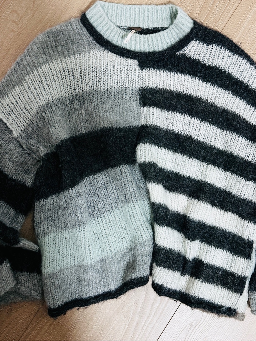 Free People Fuzzy Striped Sweater OS